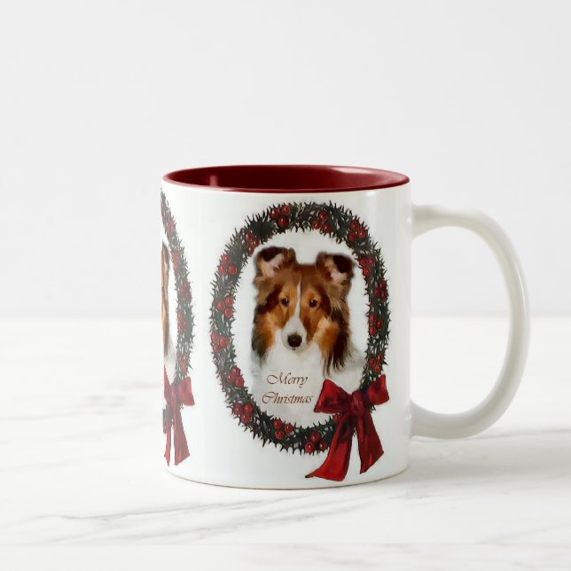 Shetland Sheepdog Sheltie Christmas Gifts Two-Tone Coffee Mug (Right)