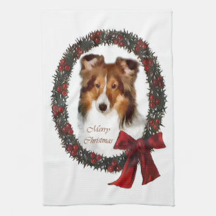 Shetland Sheepdog Sheltie Christmas Tea Towel