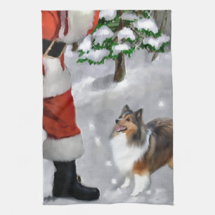 Shetland Sheepdog Sheltie Christmas Tea Towel
