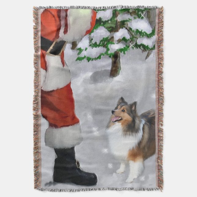 Shetland Sheepdog Sheltie Christmas Throw Blanket (Front Vertical)