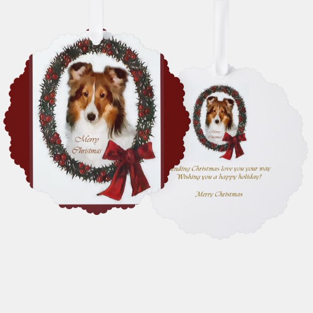 Shetland Sheepdog Sheltie Christmas  Tree Decoration Card (Front/Back)