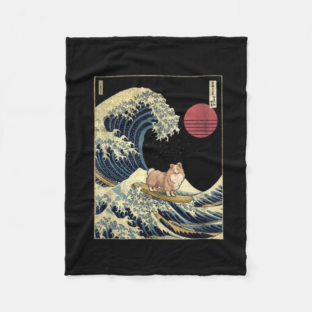 Shetland Sheepdog Sheltie Japanese Kanagawa Wave F Fleece Blanket (Front)