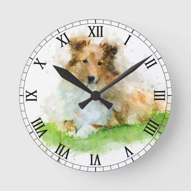 Shetland Sheepdog / sheltie Round Clock (Front)