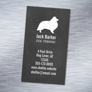 Shetland Sheepdog Silhouette Chalkboard Style Magnetic Business Card