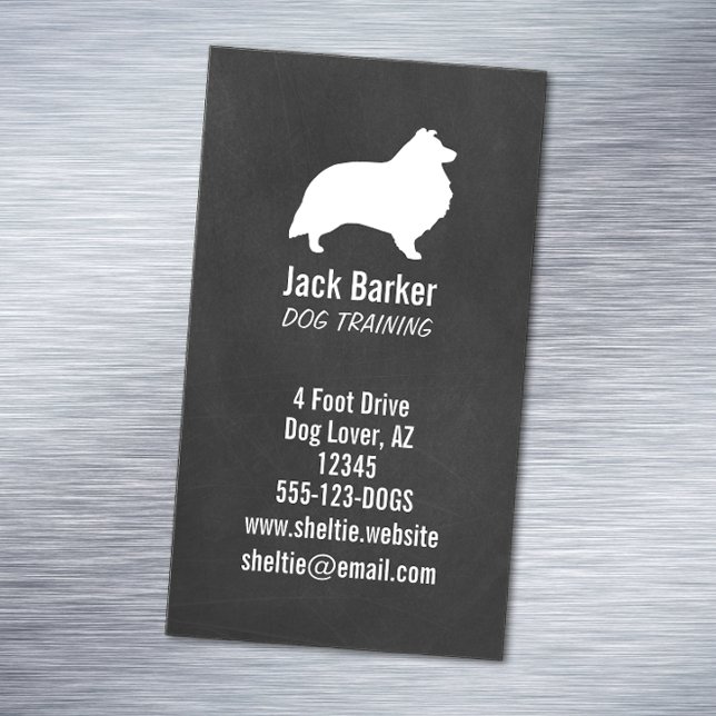 Shetland Sheepdog Silhouette Chalkboard Style Magnetic Business Card (Creator Uploaded)