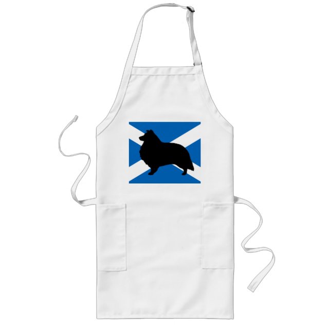 shetland sheepdog silhouette Scotland flag Long Apron (Front)