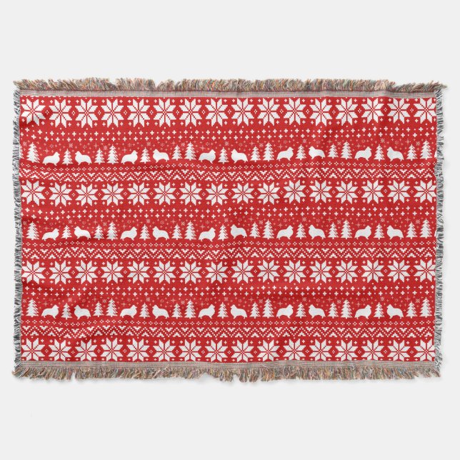 Shetland Sheepdog Silhouettes Christmas Pattern Throw Blanket (Front)