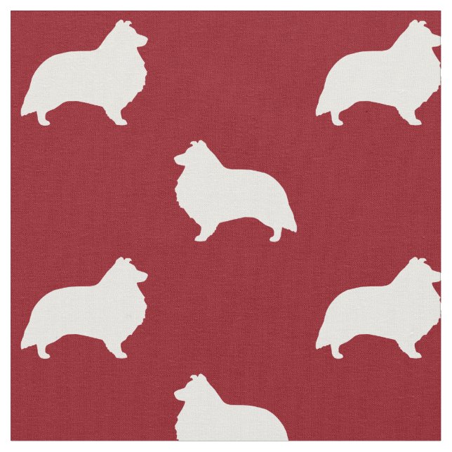 Shetland Sheepdog Silhouettes Dogs Red and White Fabric (Close Up)