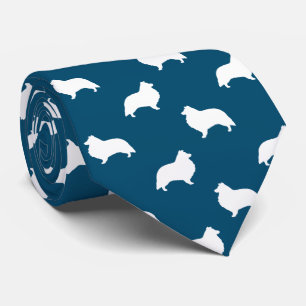 Shetland Sheepdog Silhouettes Pattern Blue Tie