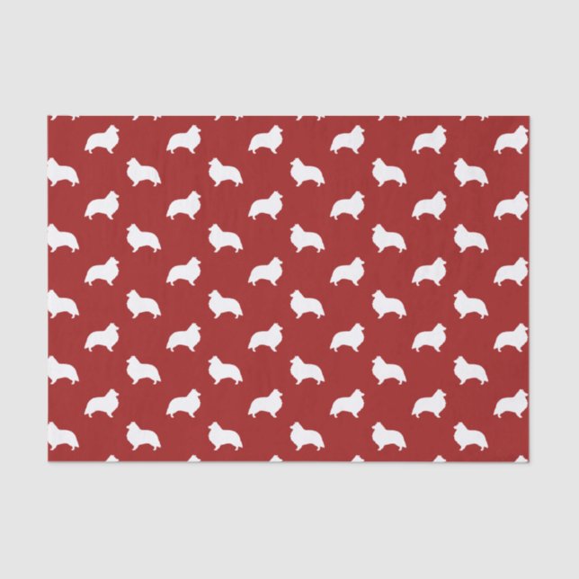 Shetland Sheepdog Silhouettes Pattern Red Tissue Paper (Front)