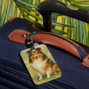 Shetland Sheepdog Sitting Watercolor  Luggage Tag