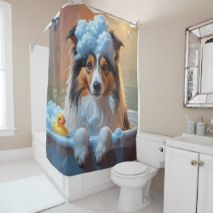 Shetland Sheepdog Sloppy Sleepy Cute Funny Shower Curtain