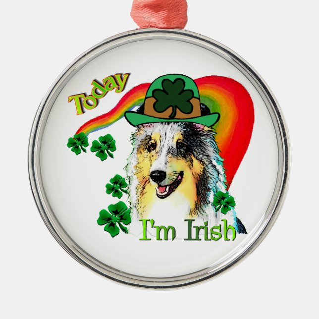 Shetland Sheepdog St Patricks Metal Tree Decoration (Front)