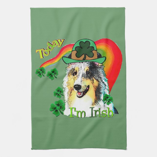 Shetland Sheepdog St Patricks Tea Towel (Vertical)