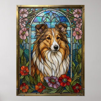 Shetland Sheepdog Stained Glass Art Panel Poster