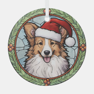Shetland Sheepdog Stained Glass Christmas Glass Tree Decoration