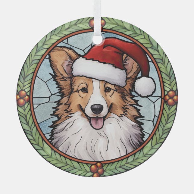 Shetland Sheepdog Stained Glass Christmas Tree Decoration (Front)