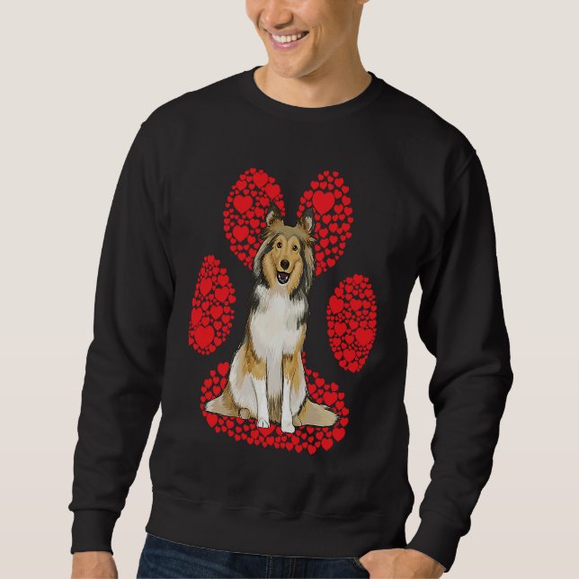 Shetland Sheepdog Valentines Day Dog Love Paw Sweatshirt (Front)