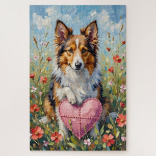 Shetland Sheepdog Valentine's Day Heart Pillow Jigsaw Puzzle