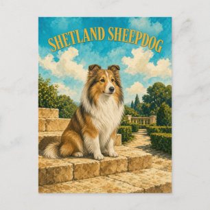 Shetland Sheepdog, Vintage Watercolor Dog Art Postcard