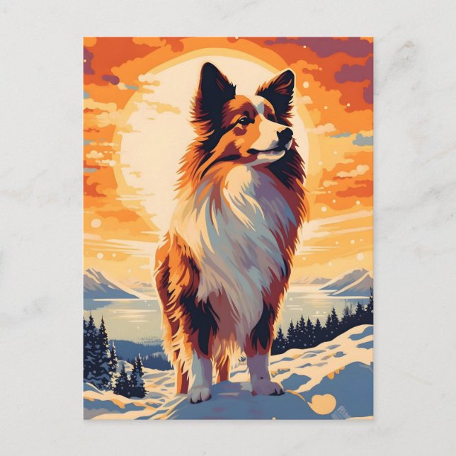 Shetland Sheepdog winter mountain forest during su Postcard (Front)