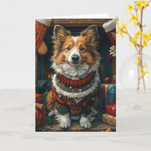 Shetland Sheepdog With Christmas Gifts Fireplace Card