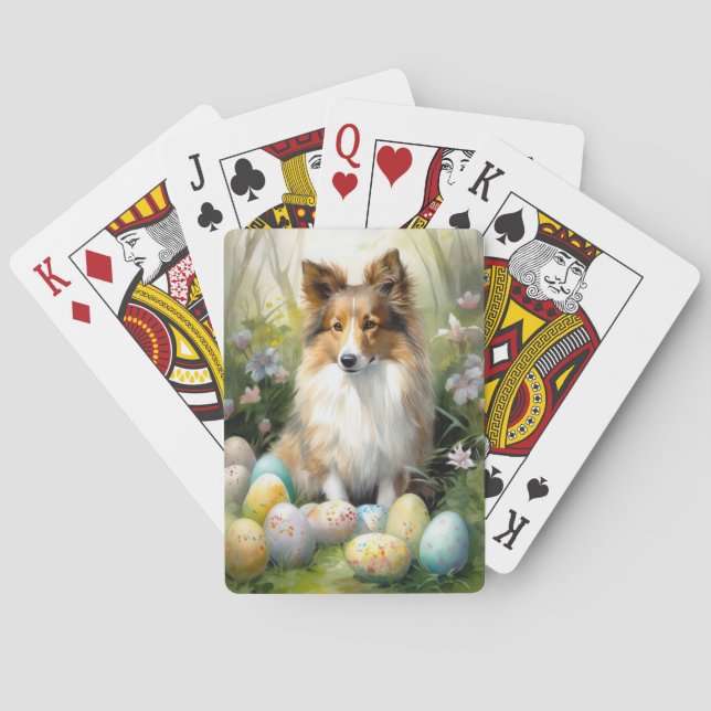 Shetland Sheepdog with Easter Eggs Holiday Playing Cards (Back)