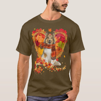 Shetland Sheepdog With Heart Made Of Autumn Leaves T-Shirt