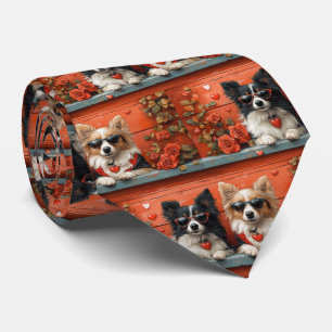 Shetland Sheepdog with Heart Roses Valentine's Day Tie
