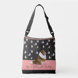 Shetland Sheepdogs, A Sable Sheltie, Black & Pink Crossbody Bag