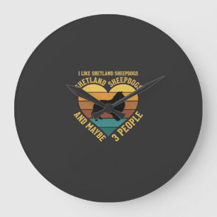 Shetland Sheepdogs Retro Heart Dog Lover Large Clock