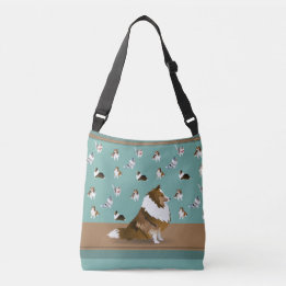 Shetland Sheepdogs: Sable Sheltie on Green Crossbody Bag