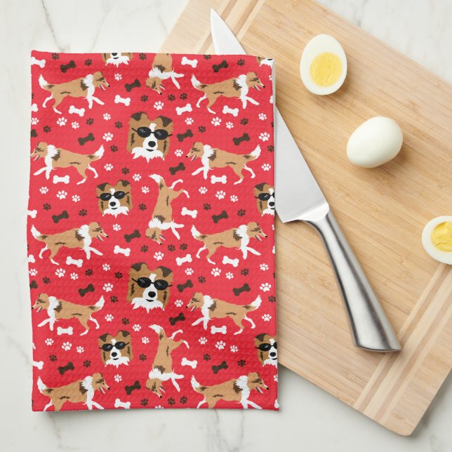 Shetland Sheepdogs Sheltie Red Tea Towel (Quarter Fold)