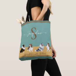 Shetland Sheepdogs, Shelties on Green & Yellow Tote Bag