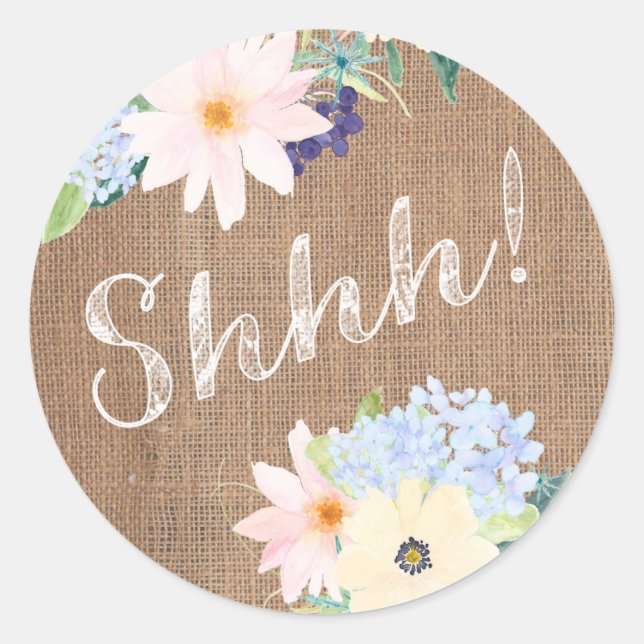 Shh! Burlap lace envelope seals for surprise party (Front)