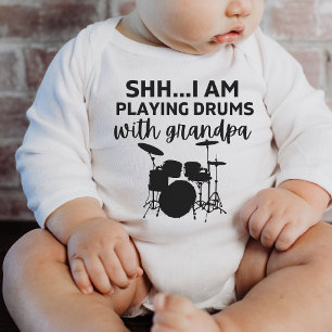 shh I'm playing drums with grandpa Funny Drummer Baby Bodysuit