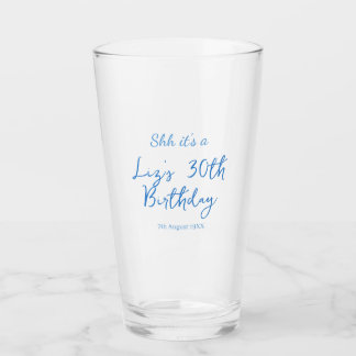 shh its a 30th birthday name date blue simple mini glass