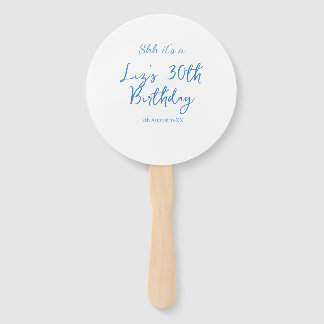 shh its a 30th birthday name date blue simple mini hand fan