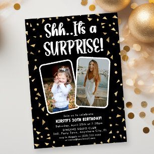 Shh..It's a Surprise 2x Photo Birthday Party Invitation