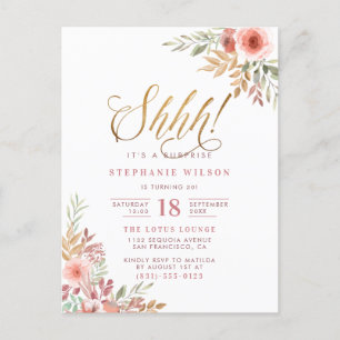 Shh! It's A Surprise Chic Script Birthday Party Invitation Postcard