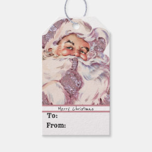 Shh! It's Santa Victorian Pink Christmas Gift Tags