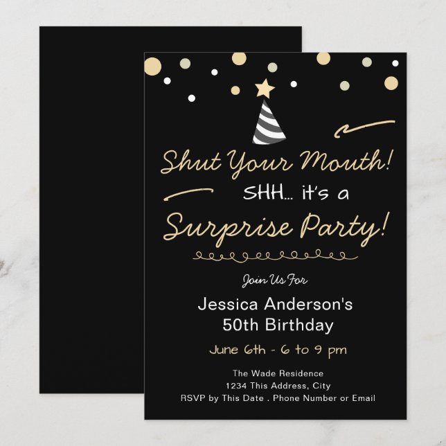 Shh Surprise Birthday Party Invitation (Front/Back)