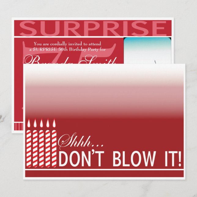 Shh Surprise Birthday Party Invitation | Red (Front/Back)