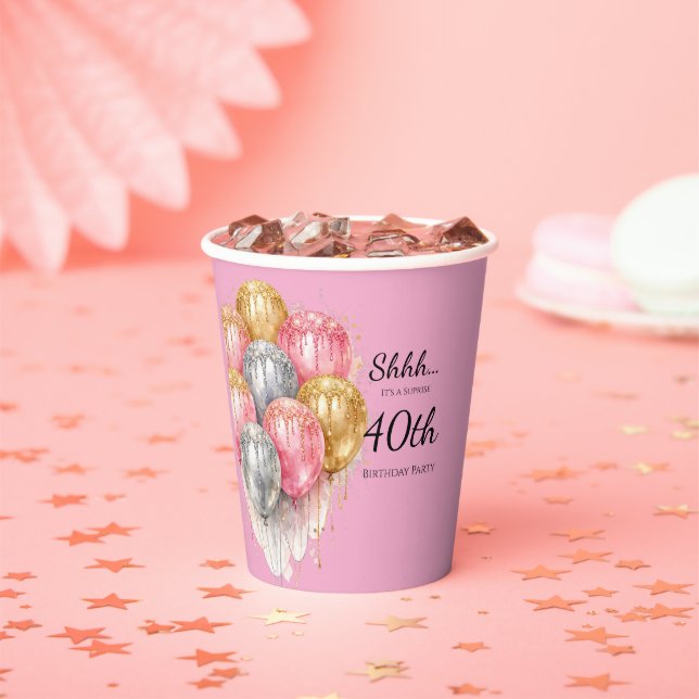 Shh Surprise Birthday Party Paper Cups (Insitu)