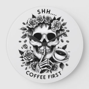 Shhh...Coffee First Large Clock