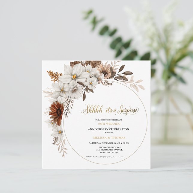 Shhh fall It's a surprise 50th Wedding Anniversary Invitation (Standing Front)