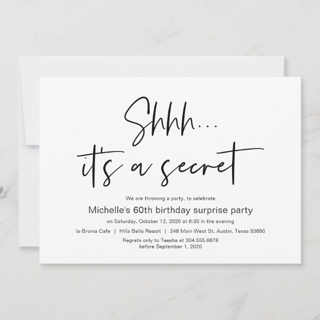 Shhh, It's a secret, Surprise Birthday Party Invitation (Front)