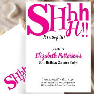 Shhh It's a Surprise Birthday Party 60 Adult Pink Invitation