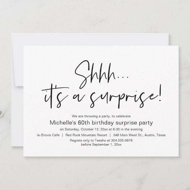 Shhh, It's a Surprise Birthday Party Celebration Invitation (Front)