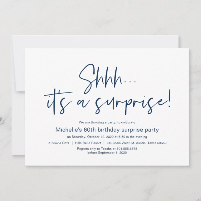 Shhh, It's a Surprise Birthday Party Celebration Invitation (Front)